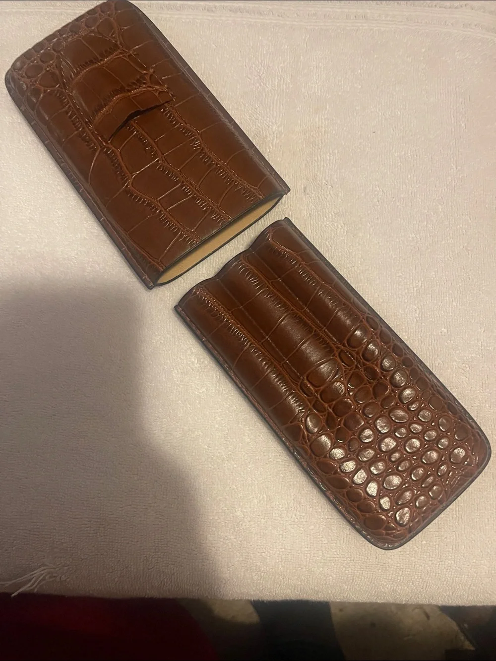 Brown Croc-Embossed Leather Men’s Accessory Case